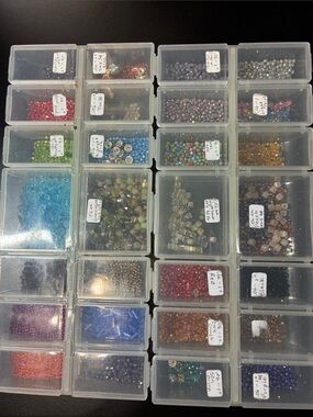 Clear Plastic Compartment Bead Organizer with lot of Multi-Color faceted crystal